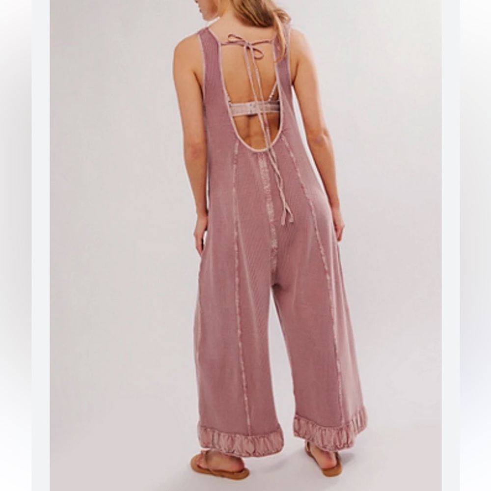 Free People Dusty Rose Open-Back Romper Jumpsuit
